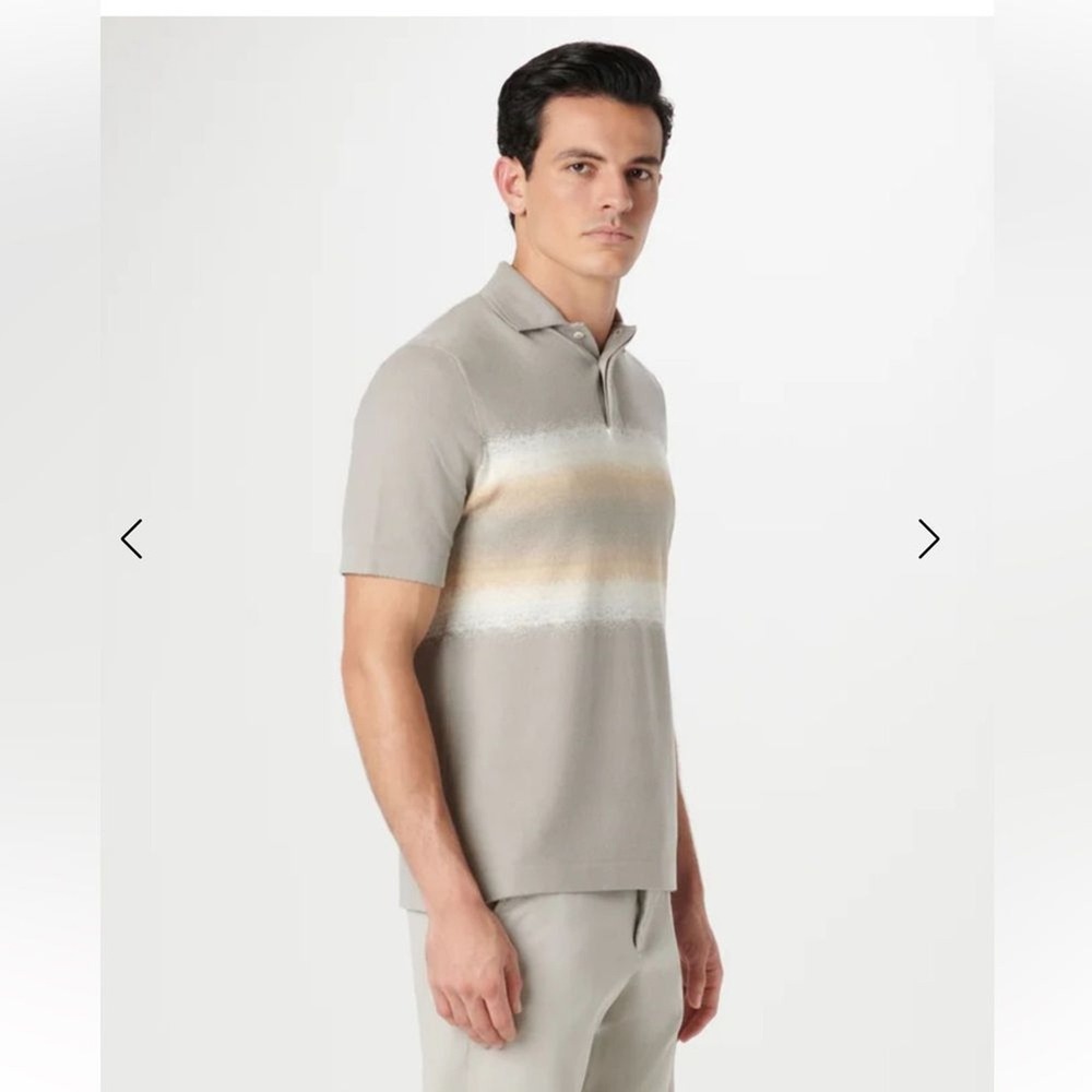 Bugatchi Men's Ombre Stripe Short Sleeve Polo Silk Sweater Large
